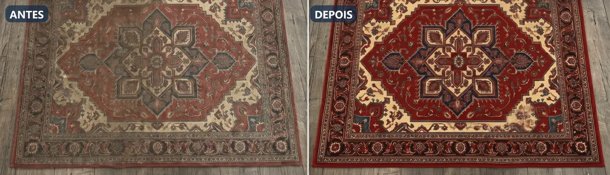 Lavagem e higienização de tapetes em Porto Alegre - antes e depois da limpeza profissional de tapetes com eliminação de ácaros, odores e manchas